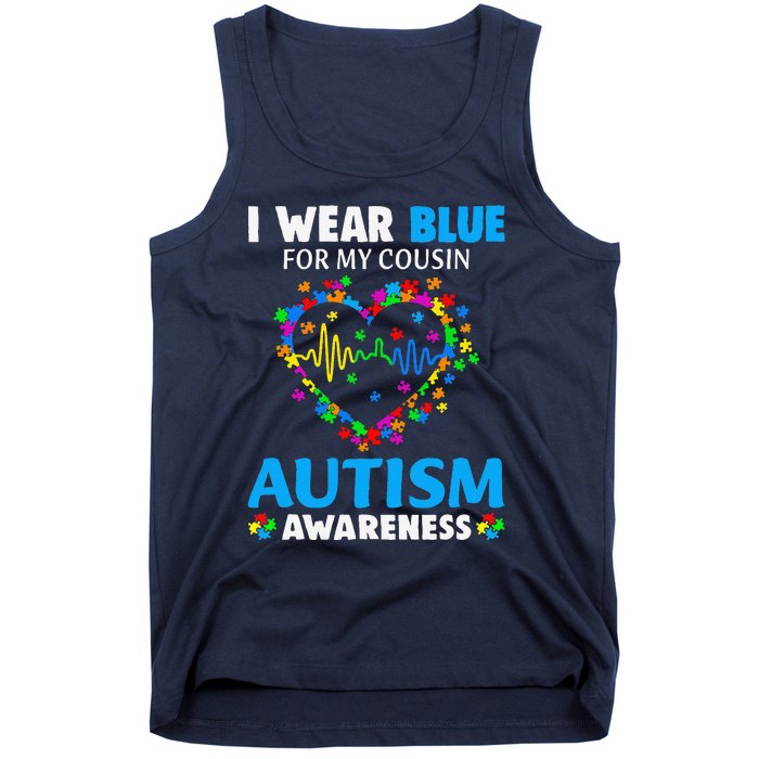 I Wear Blue For My Cousin Autism Awareness Day Mom Dad Tank Top