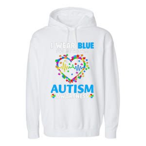 I Wear Blue For My Cousin Autism Awareness Day Mom Dad Garment-Dyed Fleece Hoodie