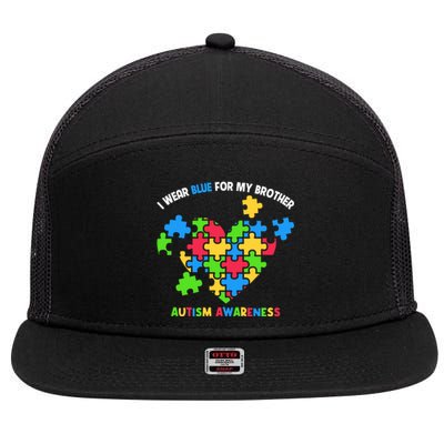 I Wear Blue For My Brother Family Matching Autism Awareness 7 Panel Mesh Trucker Snapback Hat