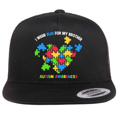 I Wear Blue For My Brother Family Matching Autism Awareness Flat Bill Trucker Hat