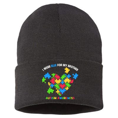 I Wear Blue For My Brother Family Matching Autism Awareness Sustainable Knit Beanie