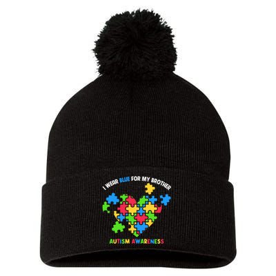 I Wear Blue For My Brother Family Matching Autism Awareness Pom Pom 12in Knit Beanie