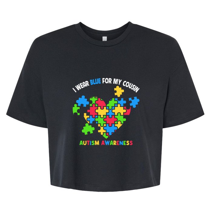 I Wear Blue For My Cousin Family Matching Autism Awareness Bella+Canvas Jersey Crop Tee