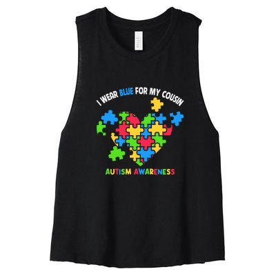 I Wear Blue For My Cousin Family Matching Autism Awareness Women's Racerback Cropped Tank