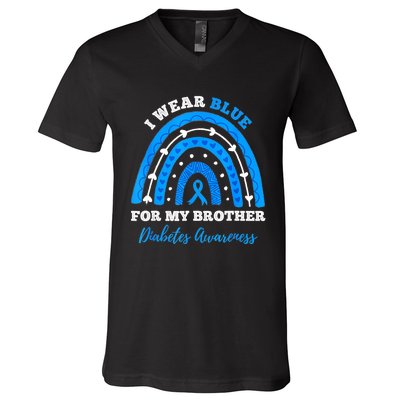 I Wear Blue For My Brother T1D Diabetes Awareness Month V-Neck T-Shirt