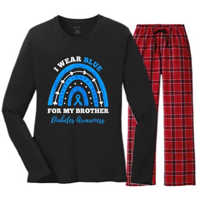 I Wear Blue For My Brother T1D Diabetes Awareness Month Women's Long Sleeve Flannel Pajama Set 