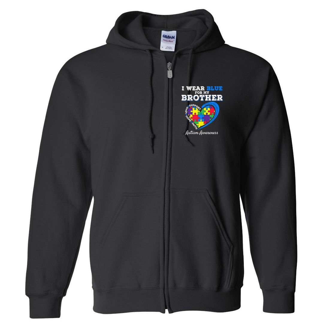 I Wear Blue For My Brother Autism Awareness Sister Kids Boys Full Zip Hoodie