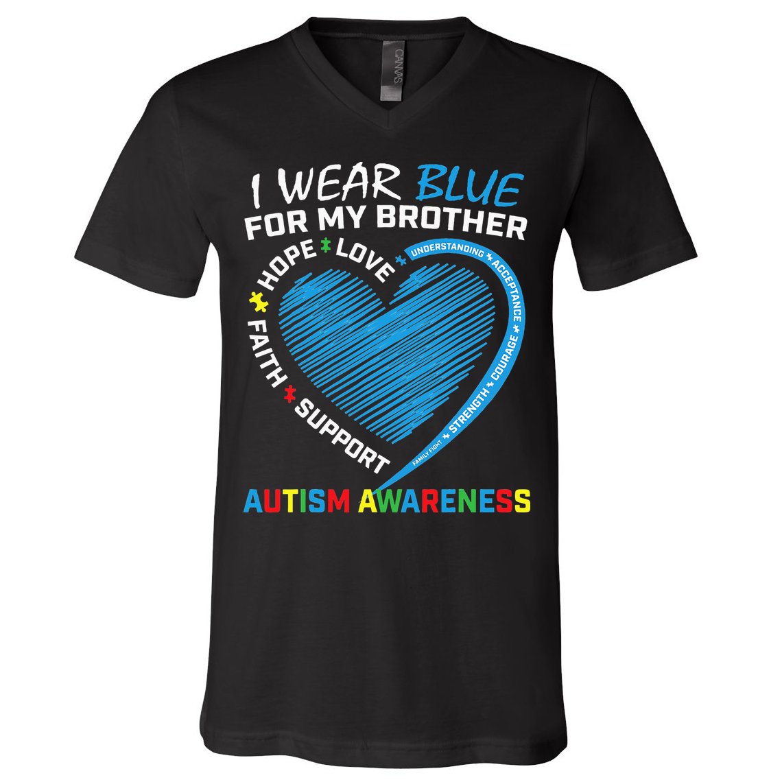I Wear Blue For My Brother Autism Awareness V-Neck T-Shirt