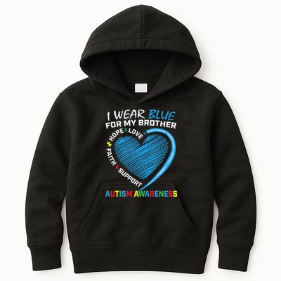 I Wear Blue For My Brother Autism Awareness Kids Hoodie