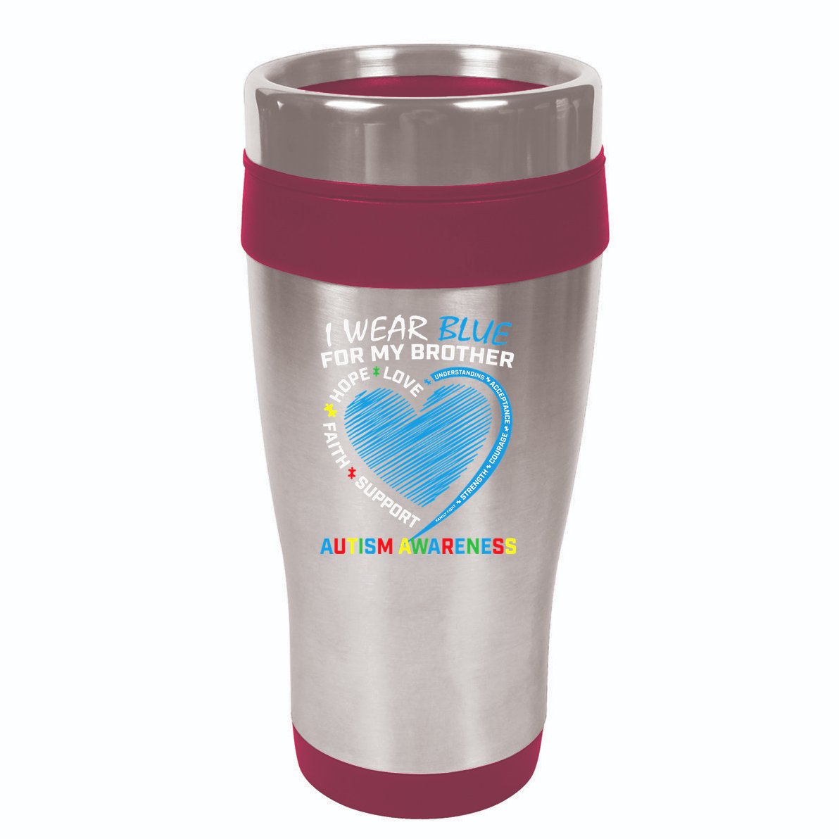 I Wear Blue For My Brother Autism Awareness 16oz Travel Tumbler