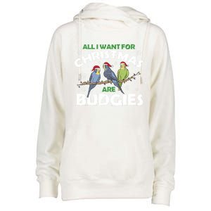 I Want Budgies For Christmas Cute Gift Womens Funnel Neck Pullover Hood