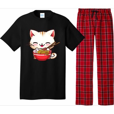 Kawaii Cat Eats Japanese Ramen, Daddy Mommy Boy Girl Funny Pajama Set