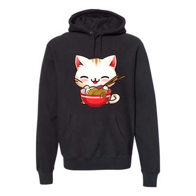 Kawaii Cat Eats Japanese Ramen, Daddy Mommy Boy Girl Funny Premium Hoodie