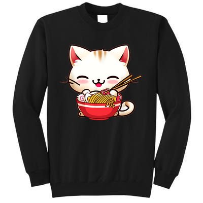 Kawaii Cat Eats Japanese Ramen, Daddy Mommy Boy Girl Funny Tall Sweatshirt