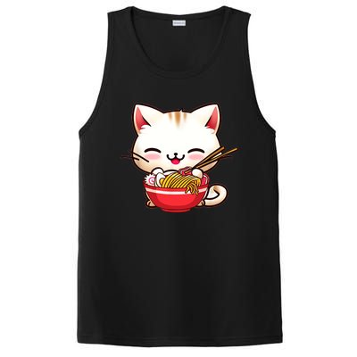 Kawaii Cat Eats Japanese Ramen, Daddy Mommy Boy Girl Funny PosiCharge Competitor Tank