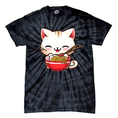 Kawaii Cat Eats Japanese Ramen, Daddy Mommy Boy Girl Funny Tie-Dye T-Shirt