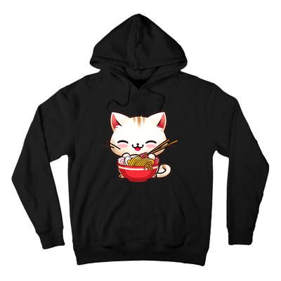 Kawaii Cat Eats Japanese Ramen, Daddy Mommy Boy Girl Funny Tall Hoodie