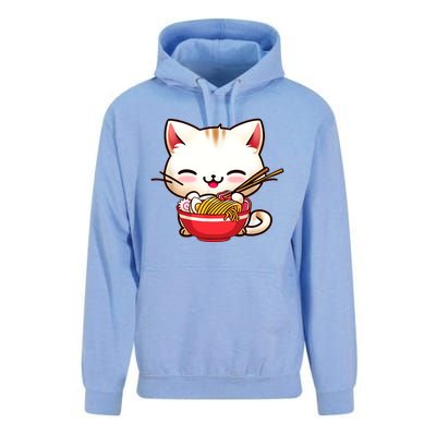 Kawaii Cat Eats Japanese Ramen, Daddy Mommy Boy Girl Funny Unisex Surf Hoodie