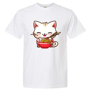 Kawaii Cat Eats Japanese Ramen, Daddy Mommy Boy Girl Funny Garment-Dyed Heavyweight T-Shirt