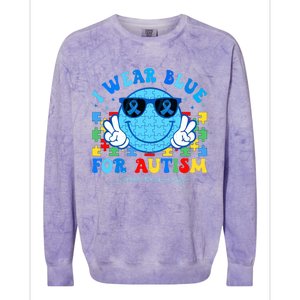 I Wear Blue For Autism Awareness Month Teacher Colorblast Crewneck Sweatshirt