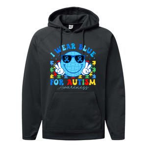 I Wear Blue For Autism Awareness Month Teacher Performance Fleece Hoodie