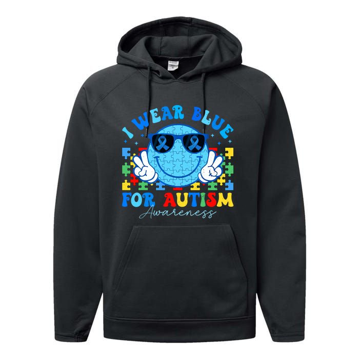 I Wear Blue For Autism Awareness Month Teacher Performance Fleece Hoodie