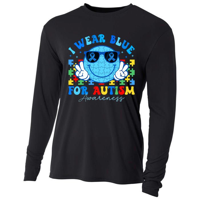 I Wear Blue For Autism Awareness Month Teacher Cooling Performance Long Sleeve Crew