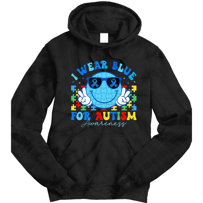 I Wear Blue For Autism Awareness Month Teacher Tie Dye Hoodie