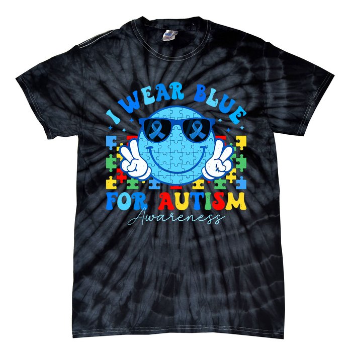 I Wear Blue For Autism Awareness Month Teacher Tie-Dye T-Shirt