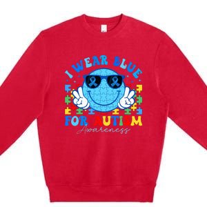 I Wear Blue For Autism Awareness Month Teacher Premium Crewneck Sweatshirt