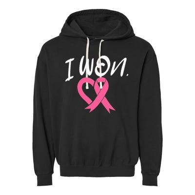 I Won Breast Cancer Awareness Support Pink Ribbon Survivor Garment-Dyed Fleece Hoodie