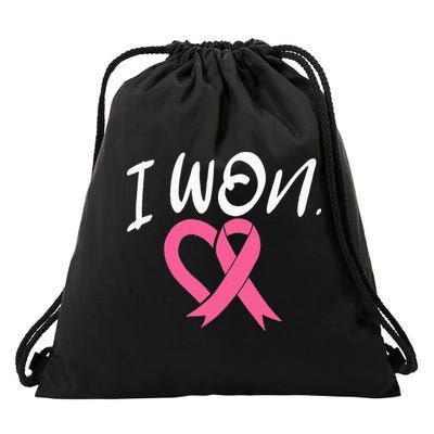 I Won Breast Cancer Awareness Support Pink Ribbon Survivor Drawstring Bag