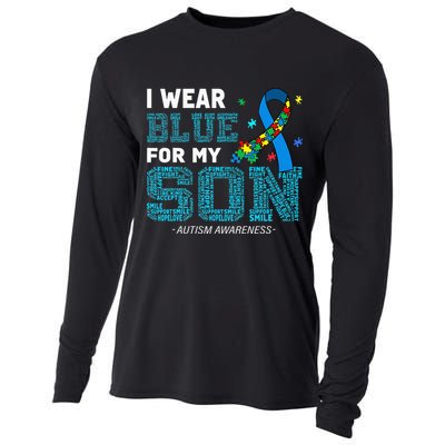 I Wear Blue For My Son Autism Awareness Mom Dad Cooling Performance Long Sleeve Crew