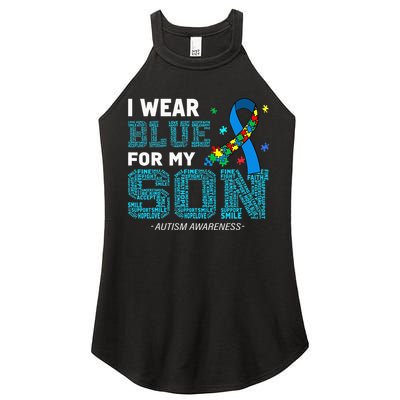 I Wear Blue For My Son Autism Awareness Mom Dad Women's Perfect Tri Rocker Tank