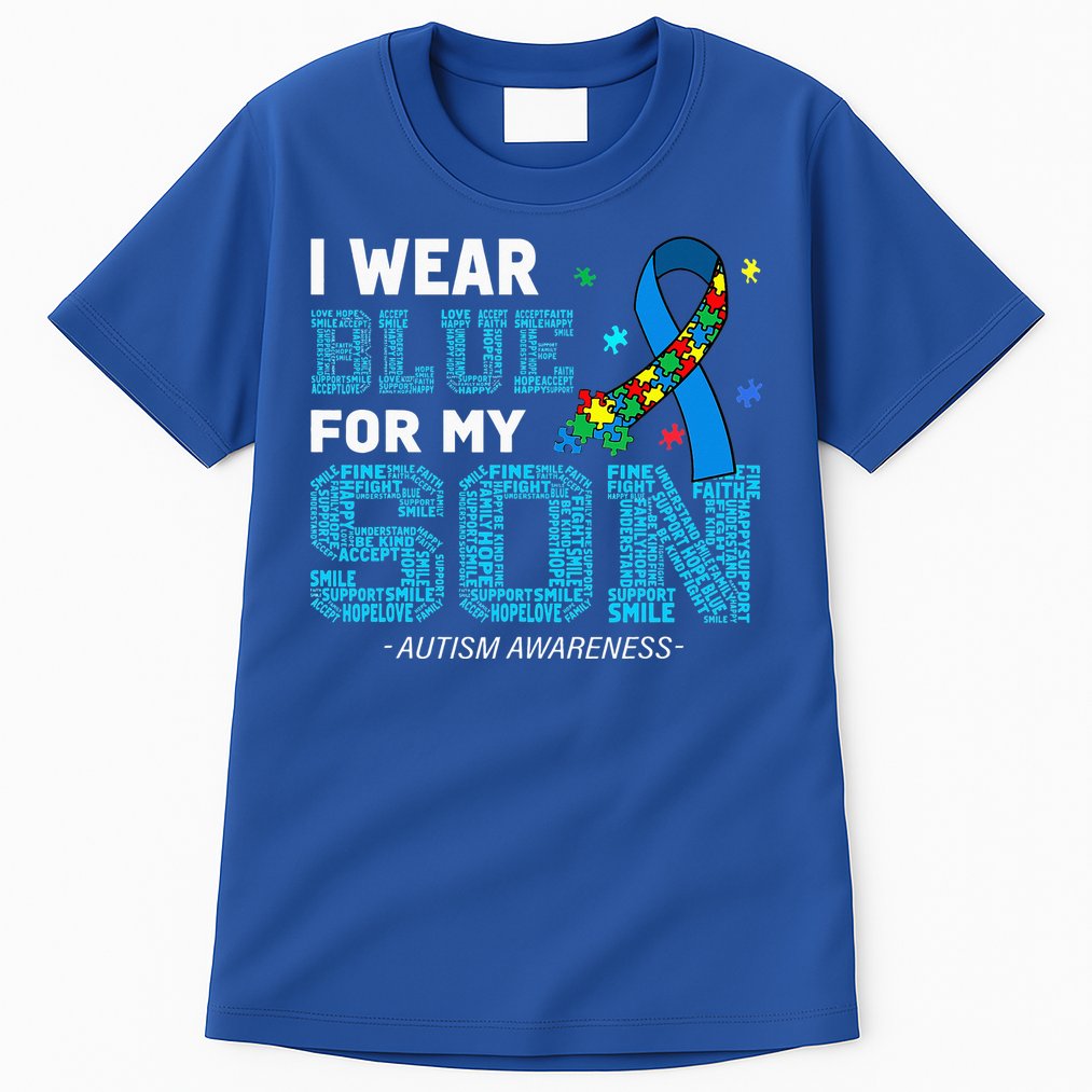 I Wear Blue For My Son Autism Awareness Mom Dad Tall T-Shirt