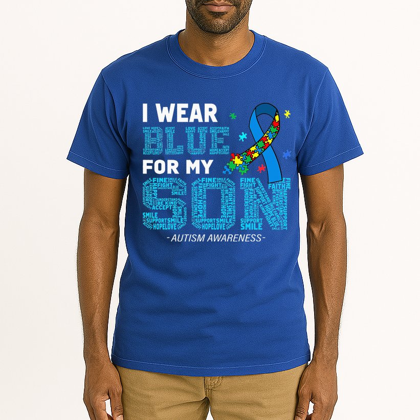 I Wear Blue For My Son Autism Awareness Mom Dad Tall T-Shirt