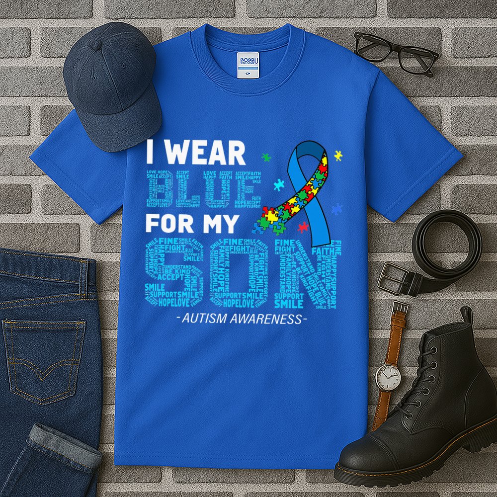 I Wear Blue For My Son Autism Awareness Mom Dad Tall T-Shirt