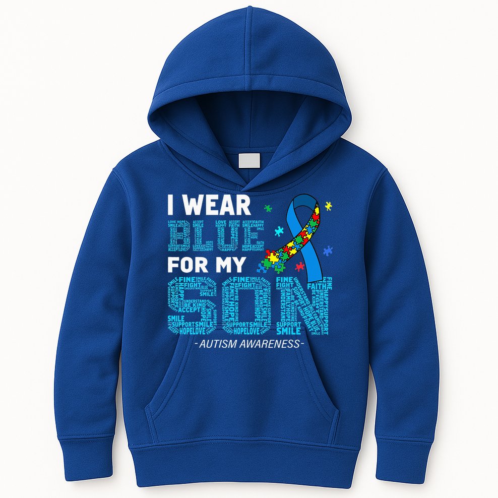 I Wear Blue For My Son Autism Awareness Mom Dad Kids Hoodie