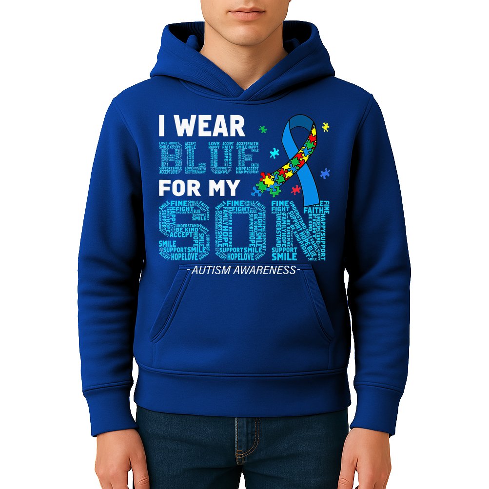 I Wear Blue For My Son Autism Awareness Mom Dad Kids Hoodie