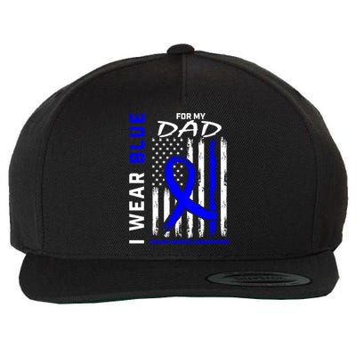 I Wear Blue For My Dad Colon Cancer Awareness American Flag Meaningful Gift Wool Snapback Cap