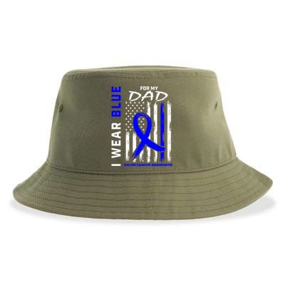 I Wear Blue For My Dad Colon Cancer Awareness American Flag Meaningful Gift Sustainable Bucket Hat