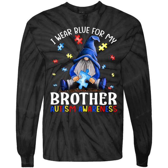 I Wear Blue For My Brother Autism Awareness Gnomes Tie-Dye Long Sleeve Shirt