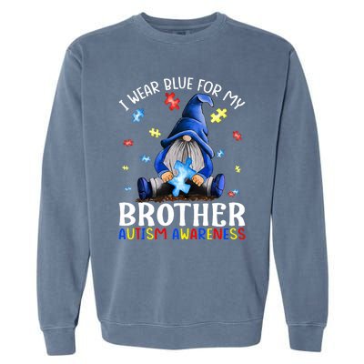 I Wear Blue For My Brother Autism Awareness Gnomes Garment-Dyed Sweatshirt