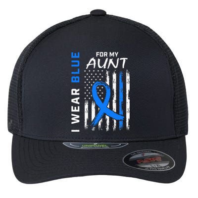 I Wear Blue For My Aunt Diabetes Awareness American Flag Flexfit Unipanel Trucker Cap