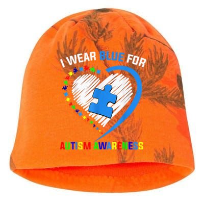 I Wear Blue For Autism Awareness Heart Puzzle Kati - Camo Knit Beanie