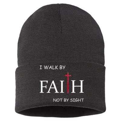I Walk By Faith Not By Sight Spiritual Christian Church Sustainable Knit Beanie