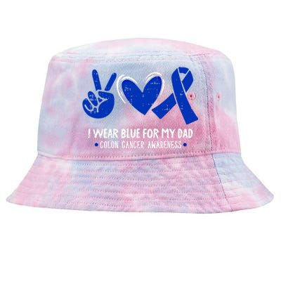 I Wear Blue For My Dad Colon Cancer Awareness Survivor Gift Cute Gift Tie-Dyed Bucket Hat