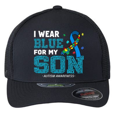 I Wear Blue For My Son Autism Awareness Month Mom Dad Flexfit Unipanel Trucker Cap