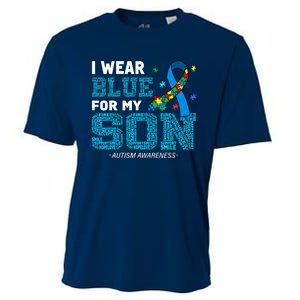 I Wear Blue For My Son Autism Awareness Month Mom Dad Cooling Performance Crew T-Shirt