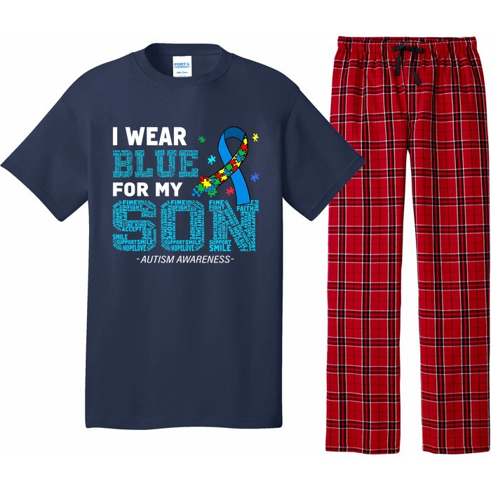 I Wear Blue For My Son Autism Awareness Month Mom Dad Pajama Set